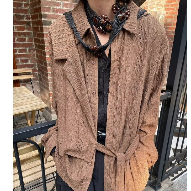 Retro Jacquard Texture Pattern Short Sleeve Shirt