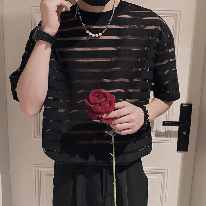 Short Sleeve Thin Mesh-Lined T-shirt