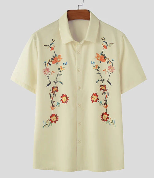 Straight-cut Print Button-up Shirt