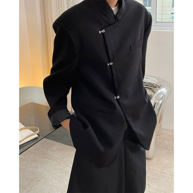 Retro Buckle Mandarin Collar Jacket