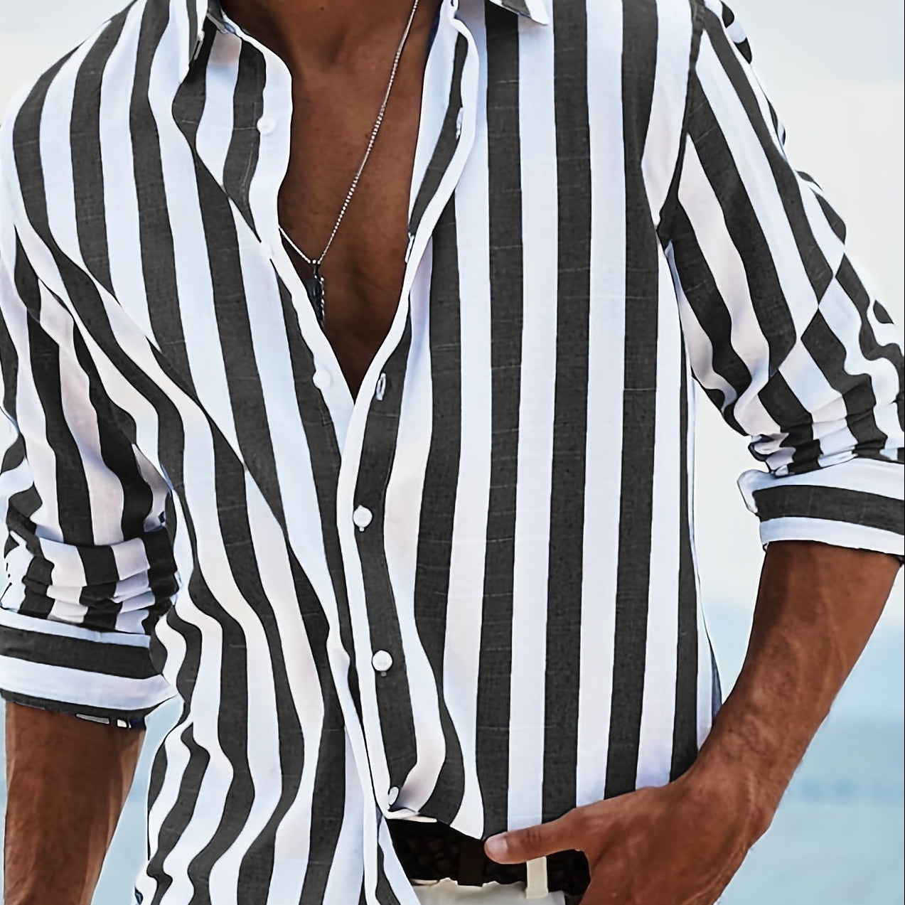 Striped Casual Long-sleeved Print Shirt