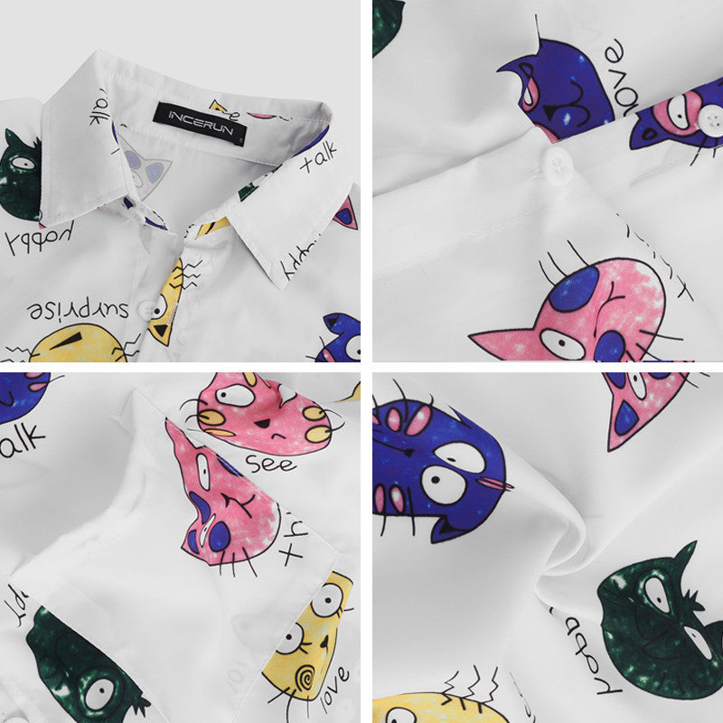 Cat Mood Print Shirt