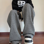 Wide Leg Knitted Trousers - Tie Waist