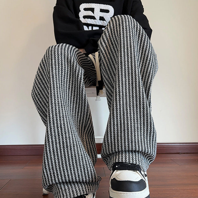 Wide Leg Knitted Trousers - Tie Waist