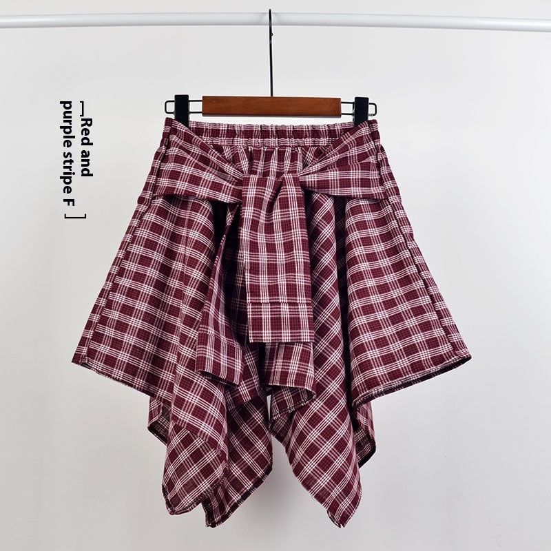 Plaid (T-shirt) Style Irregular Short Skirt / Skirt Top Accessory