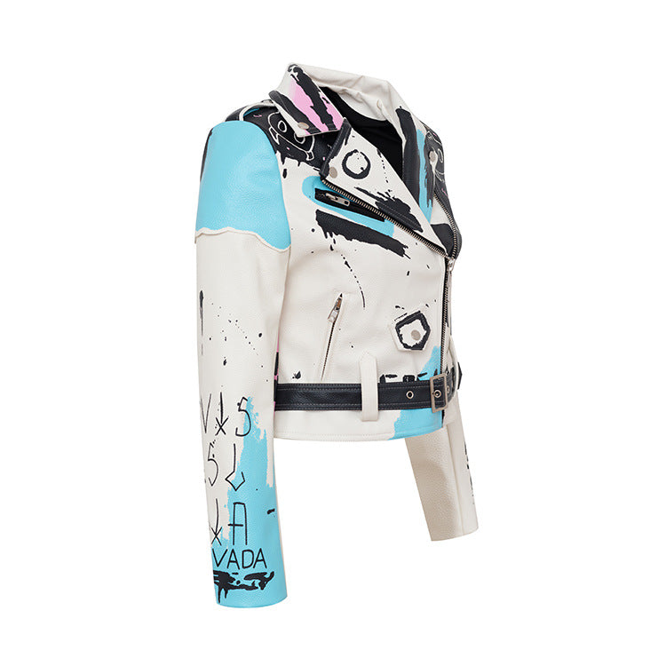 Graffiti Print Pleather Jacket