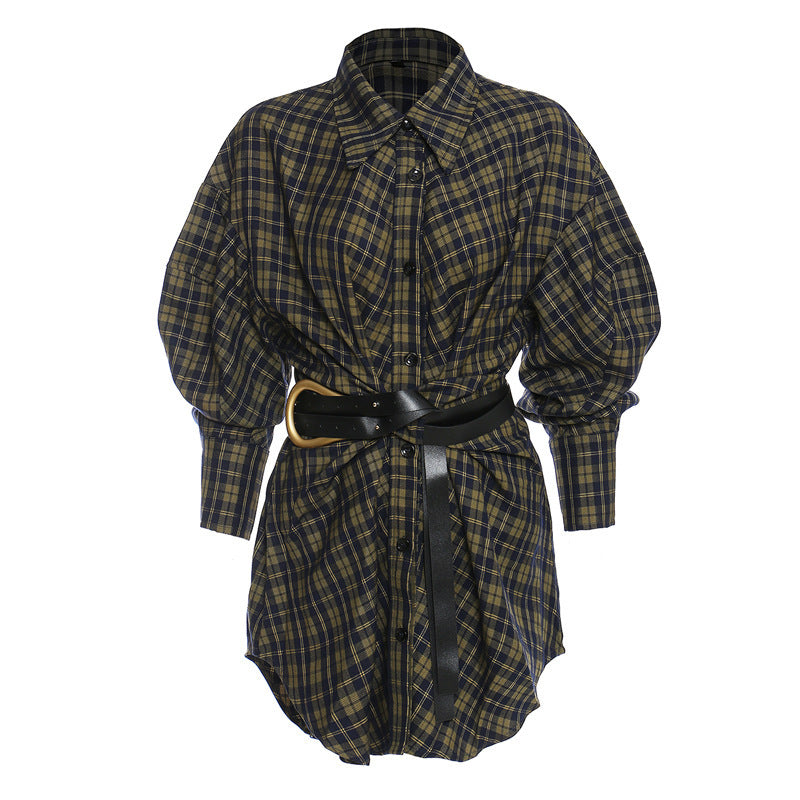 Loose Korean-Style Retro Mid-length Shirt With Belt