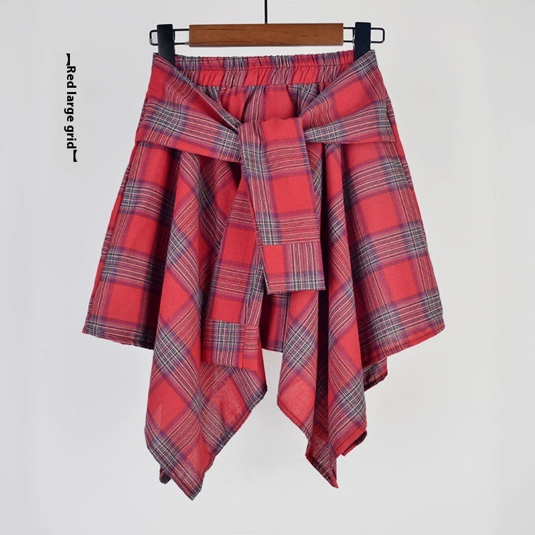 Plaid (T-shirt) Style Irregular Short Skirt / Skirt Top Accessory