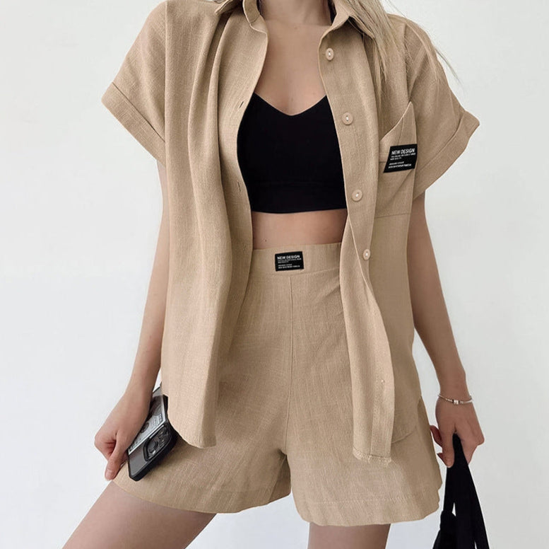 Casual Short-sleeved Shirt & Shorts Linen Suit