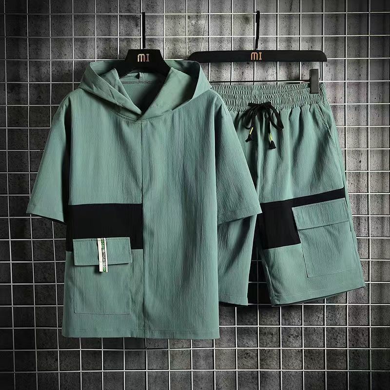 Hooded T-shirt Stretch Street Shorts Suit