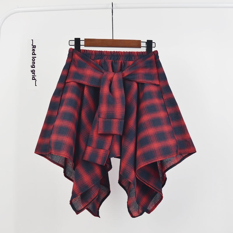 Plaid (T-shirt) Style Irregular Short Skirt / Skirt Top Accessory