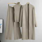 3-Piece Sleeveless Vest Long Cardigan And Wide-leg Pants - Knitted