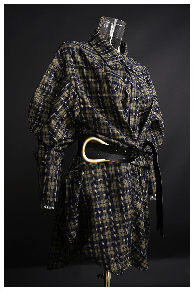 Loose Korean-Style Retro Mid-length Shirt With Belt