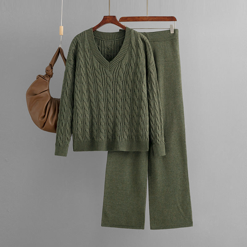 Fashionable Wide Leg Pants Sweater Suit