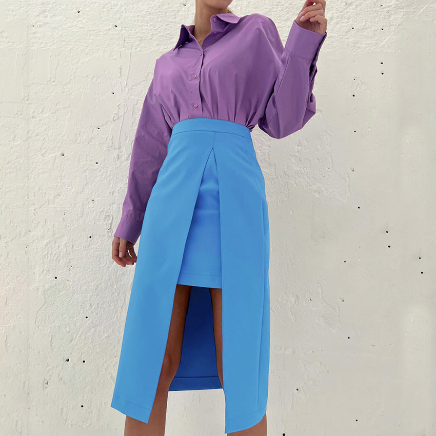 Color-Bright Layered Split Skirt