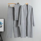 3-Piece Sleeveless Vest Long Cardigan And Wide-leg Pants - Knitted