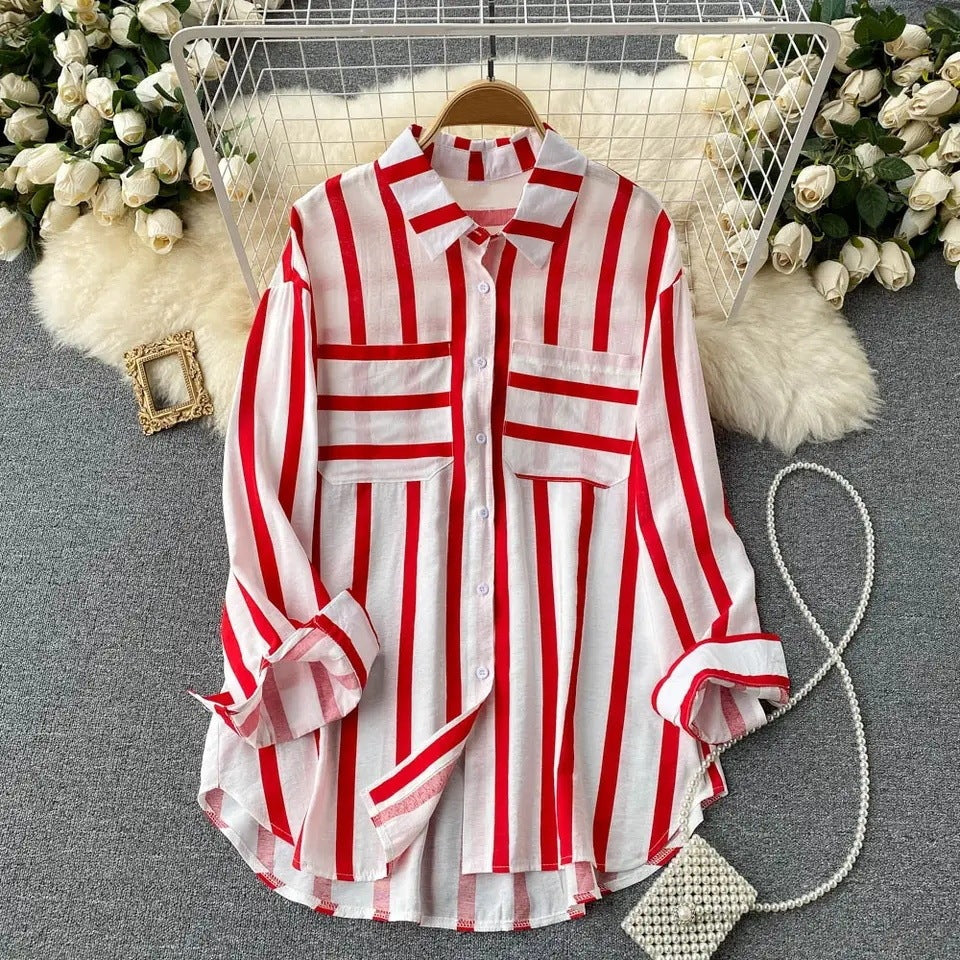 Translucent Mid-length Vertical Stripes Shirt