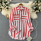 Translucent Mid-length Vertical Stripes Shirt