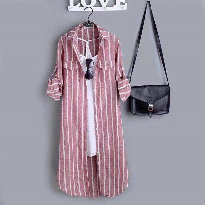 Long Striped Button Shirt/ShirtDress