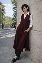 Deep V-neck Band Collar Overdress/Overshirt