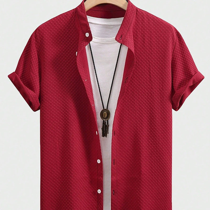 Breathable Casual Band Collar Imprinted Shirt