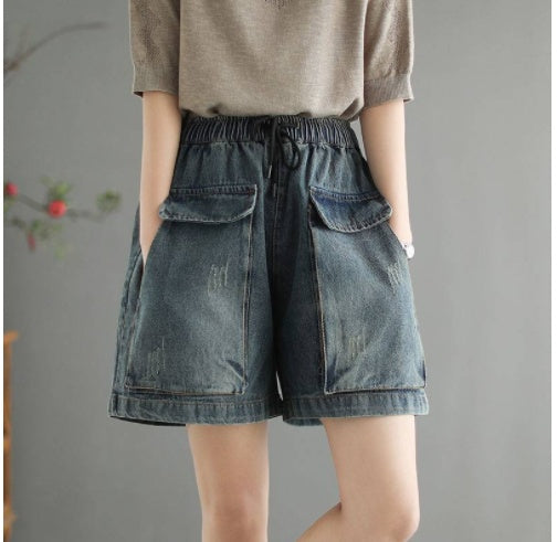 High Waist Extended Size Denim Shorts