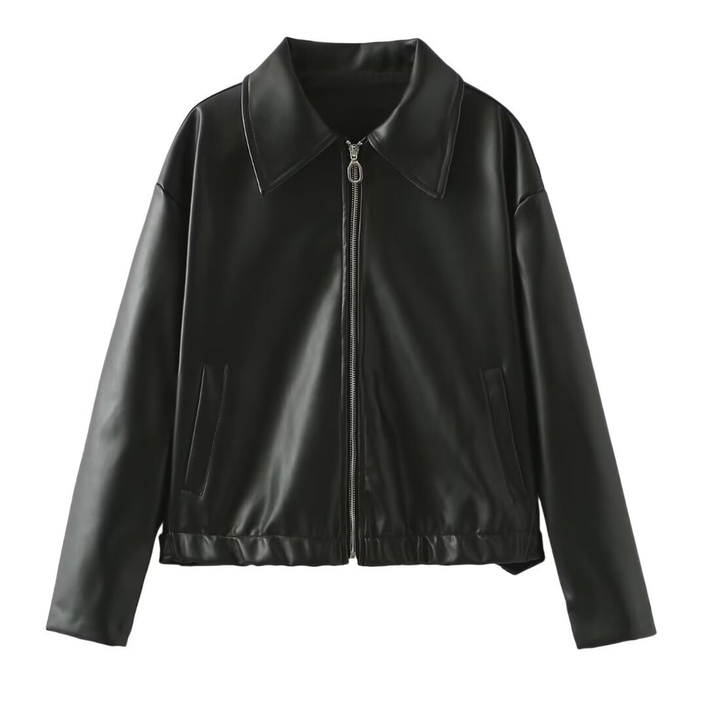 Solid Clean-cut Pleather Jacket