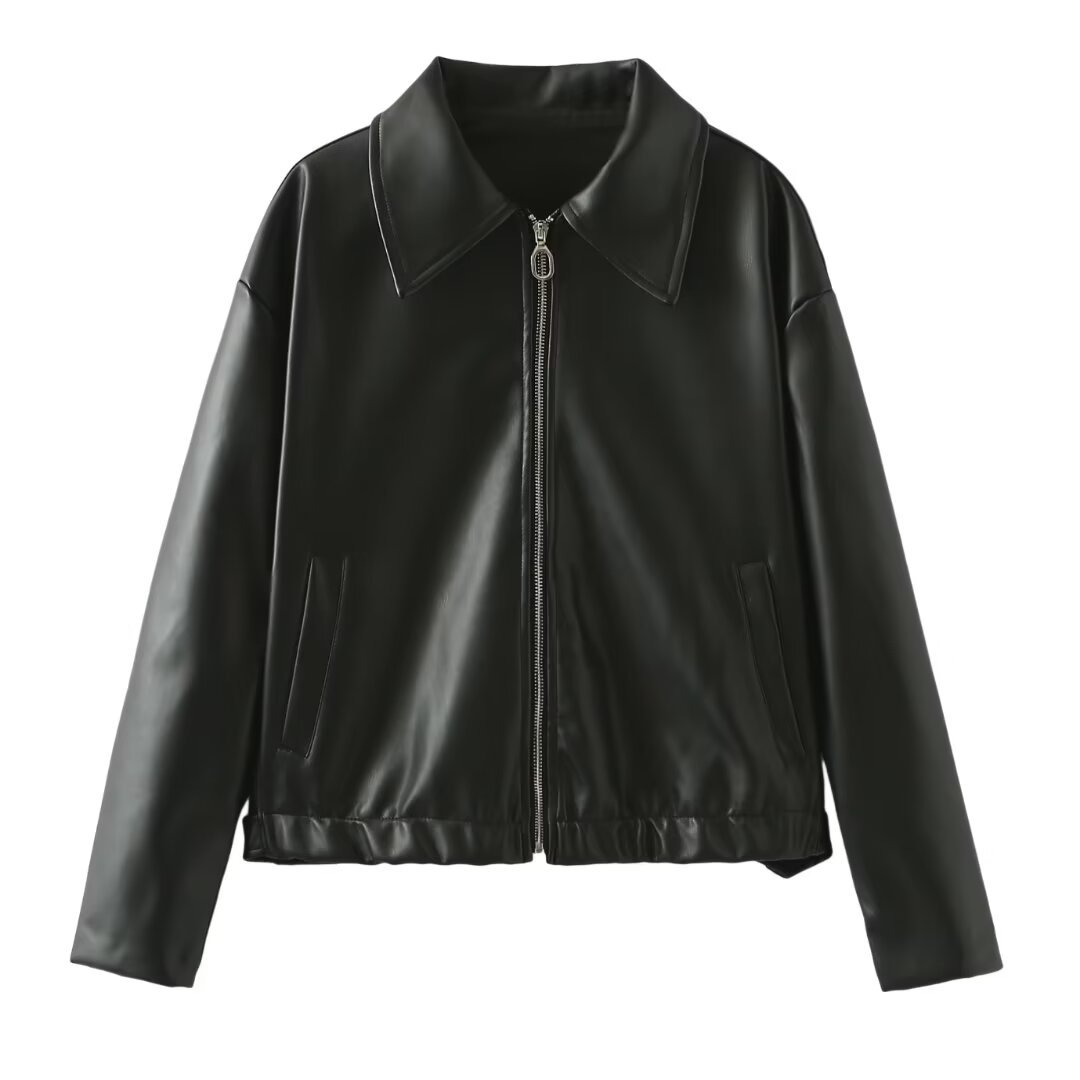 Solid Clean-cut Pleather Jacket