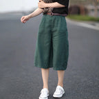 Casual Oversized Linen Shorts - Elastic Waist