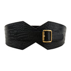 Needle Buckle Wide Elastic Belt Alligator Texture