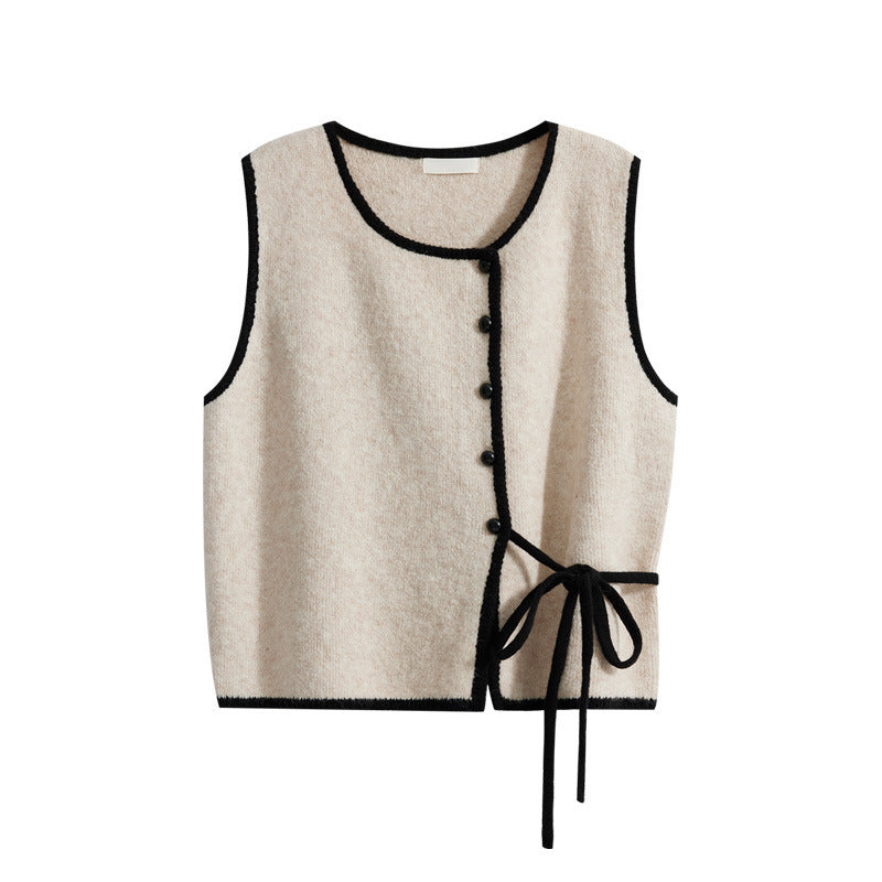 Buttoned Sweater Vest Top With Tie