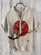 Japanese Graphic Stand Collar Short Sleeve Shirt