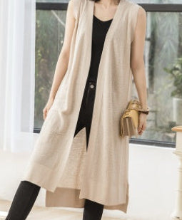 Long Vest Sleeveless Linen Cardigan