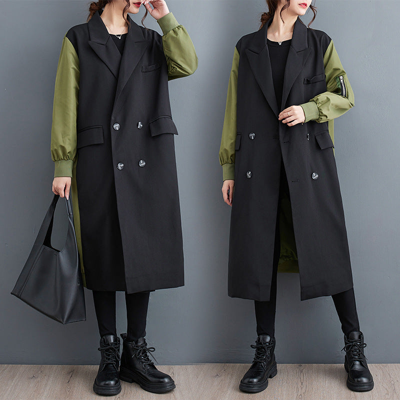Double-layer Suit Collar Trench Coat