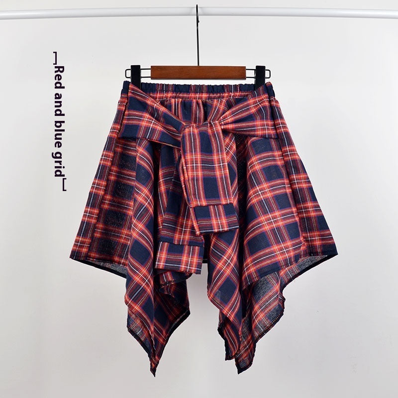 Plaid (T-shirt) Style Irregular Short Skirt / Skirt Top Accessory