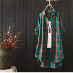 Mid-length Loose Long Sleeve  Plaid Shirt