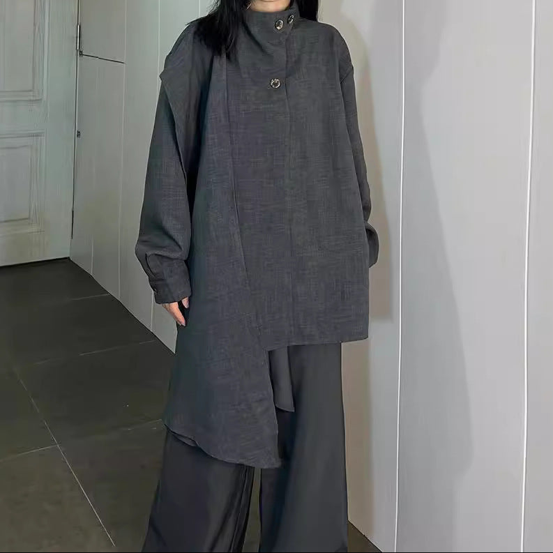 Long Standing-Collar Layered Shirt