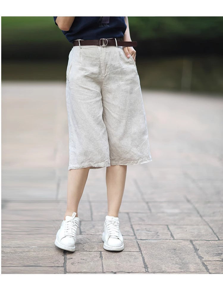 Casual Oversized Linen Shorts - Elastic Waist