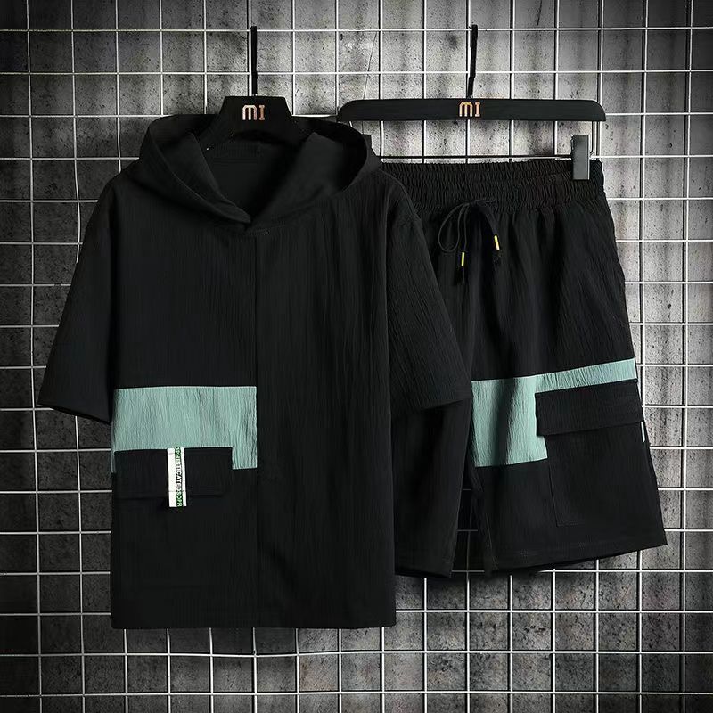 Hooded T-shirt Stretch Street Shorts Suit