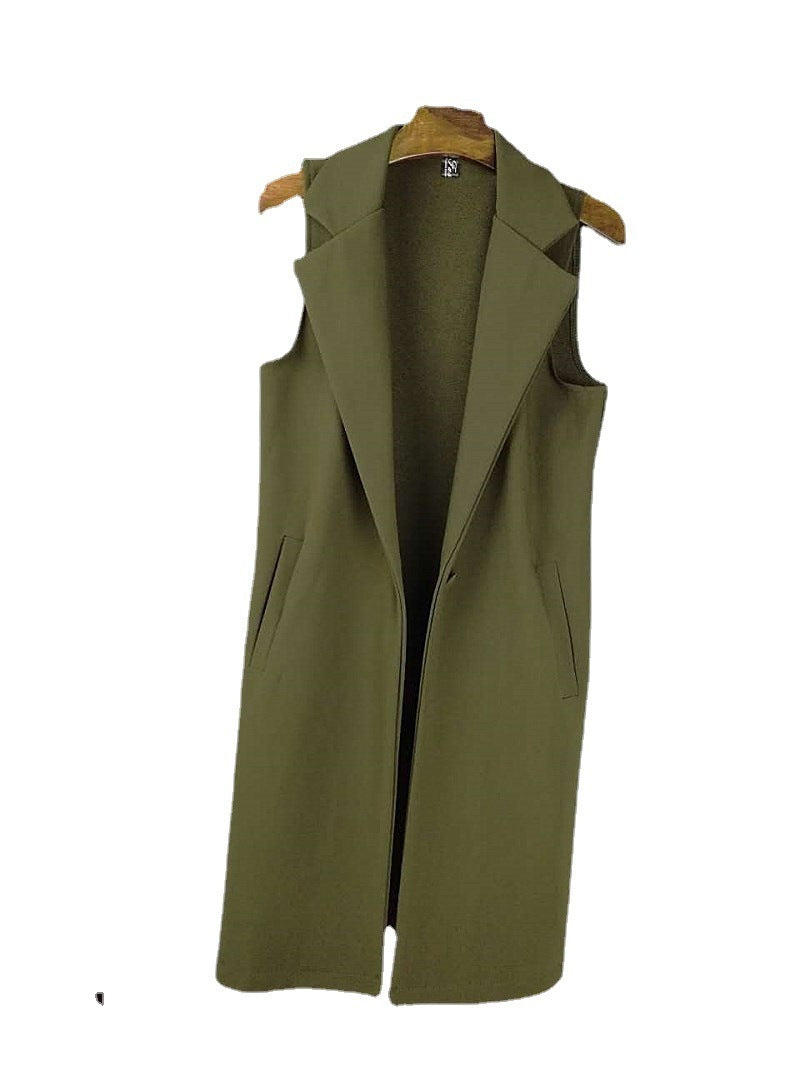 Sleeveless Long Vest With Lapel