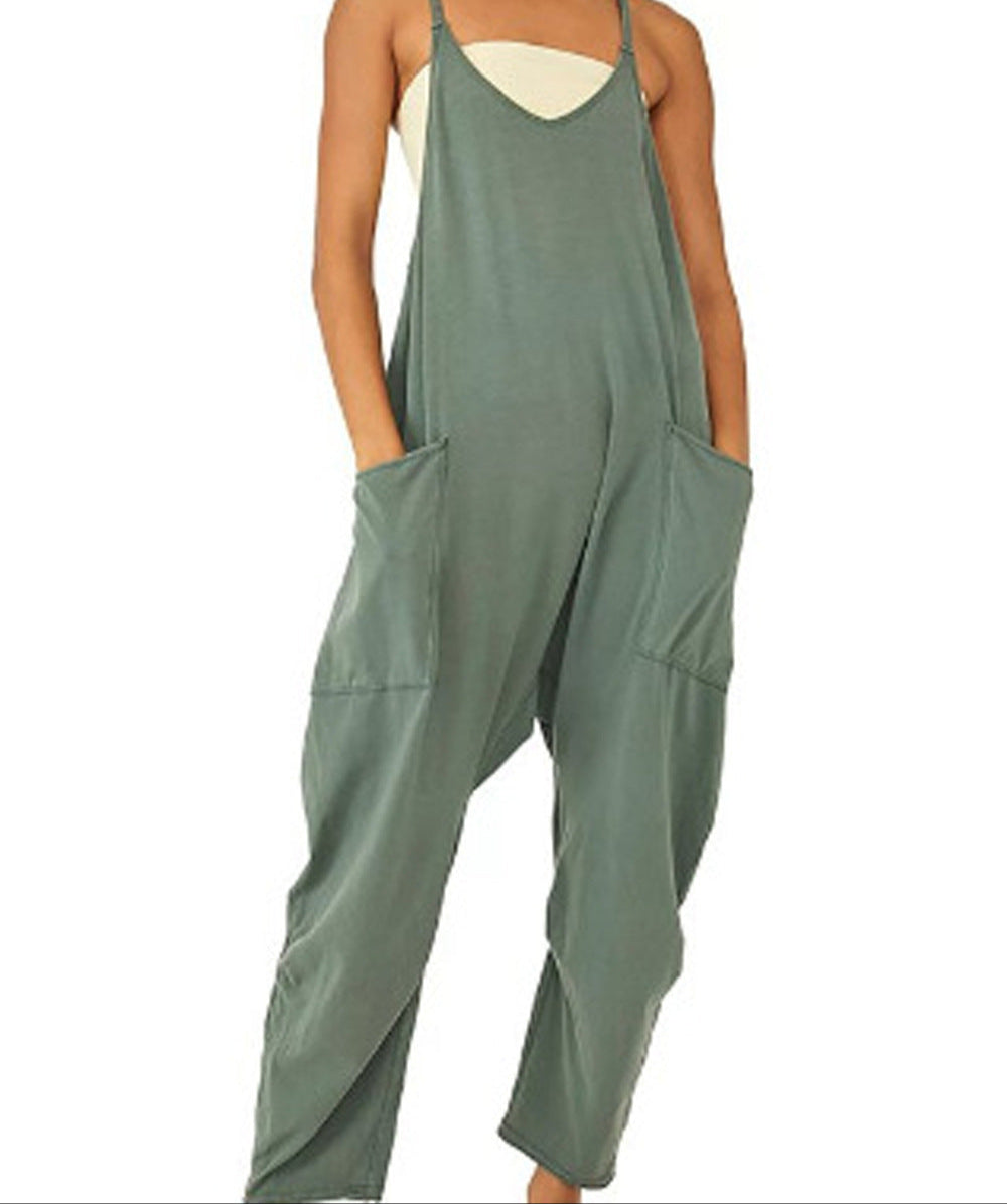 Loose Strap Capri Jumpsuit With Pockets