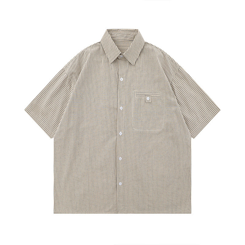 Japanese-style Retro Striped Short Sleeve Shirt