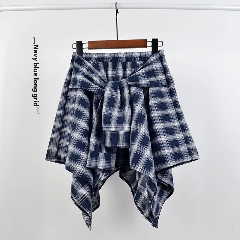Plaid (T-shirt) Style Irregular Short Skirt / Skirt Top Accessory