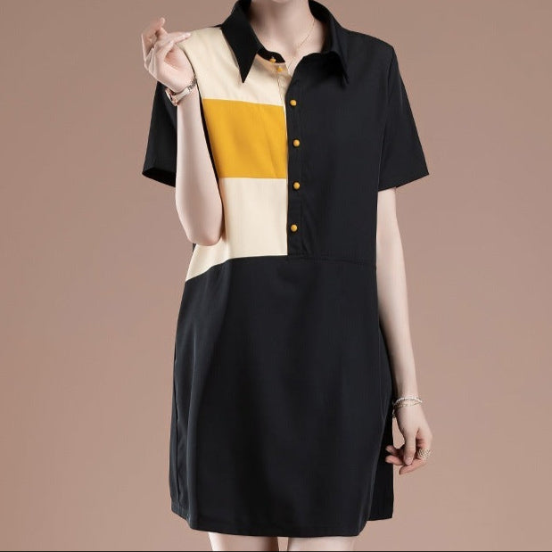 Buttoned Contrast Panel Collar Shirt/Dress