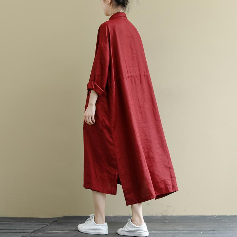 Lapel Linen Wide Taper Dress