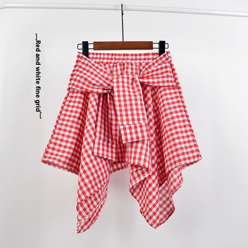 Plaid (T-shirt) Style Irregular Short Skirt / Skirt Top Accessory