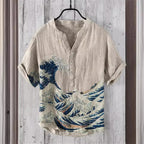Japanese Graphic Stand Collar Short Sleeve Shirt