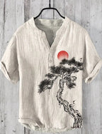 Japanese Graphic Stand Collar Short Sleeve Shirt