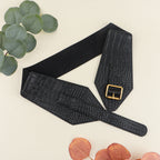 Needle Buckle Wide Elastic Belt Alligator Texture