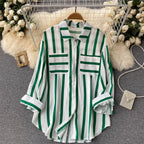 Translucent Mid-length Vertical Stripes Shirt